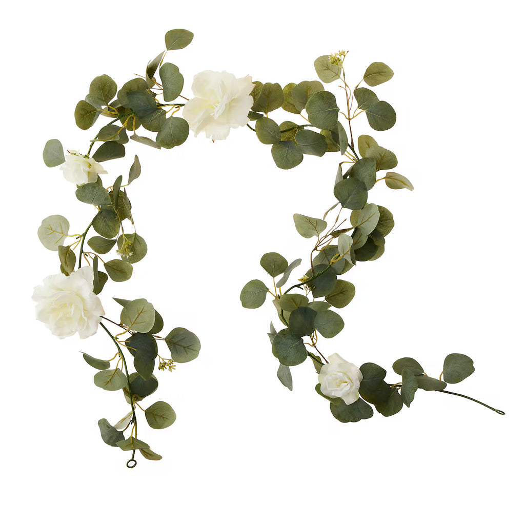 6ft Rose & Eucalyptus Garland – Artificial Floral Greenery for Home, Mantel & Wedding Décor