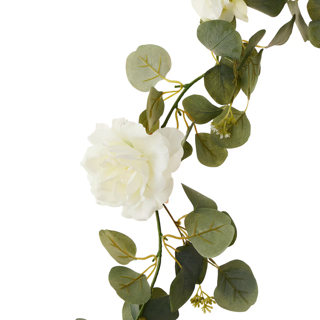 6ft Rose & Eucalyptus Garland – Artificial Floral Greenery for Home, Mantel & Wedding Décor