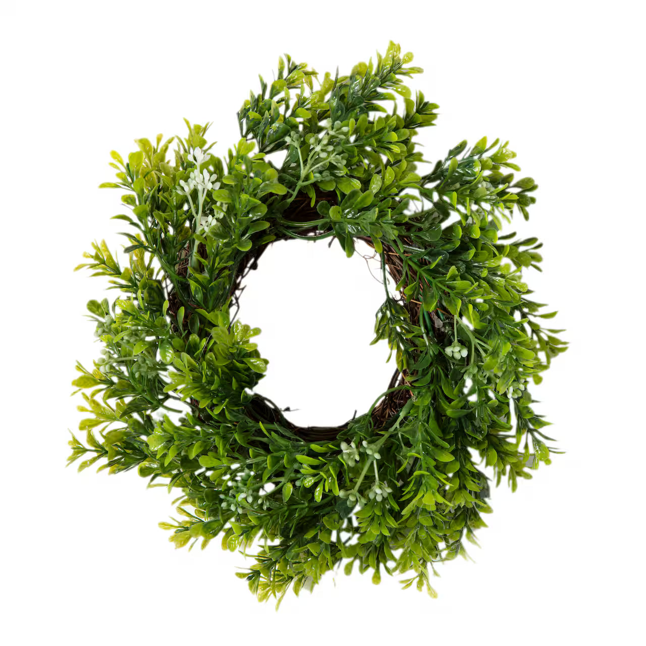 9" Mini Boxwood Wreath with Flowers – Green Artificial Door & Wall Accent for Indoor Home Décor