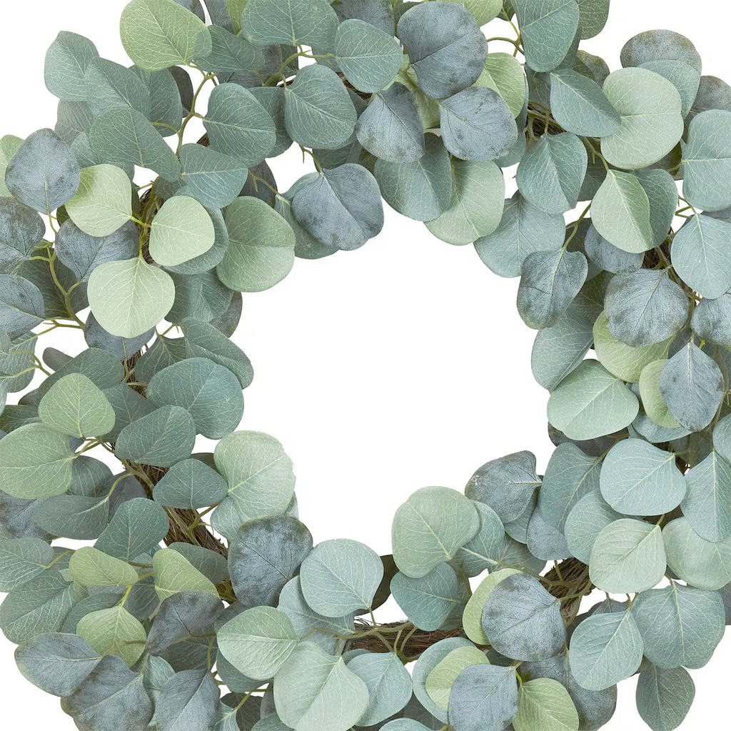 22" Eucalyptus Wreath – Lush Green Artificial Leaf Wreath for Wall, Window, Mantel & Indoor Home Décor