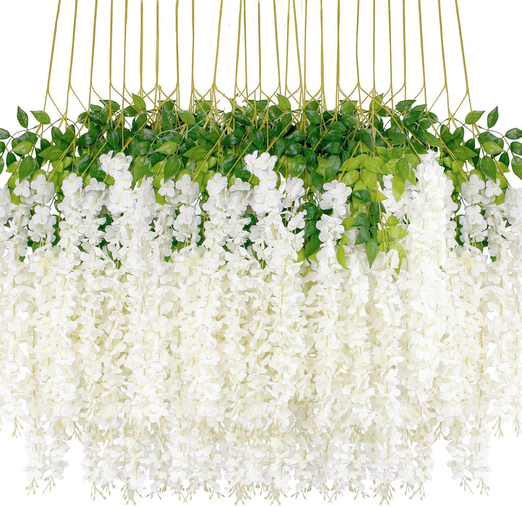 24 Pack Artificial Wisteria Vine Garland – Silk Hanging Flowers for Wedding, Home & Event Décor