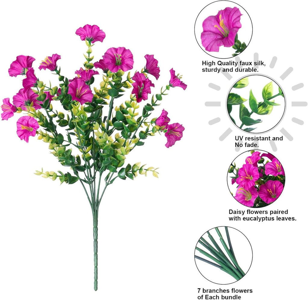12 Bundles Faux Morning Glory – UV-Resistant Outdoor Artificial Flowers with Eucalyptus Leaves for Garden, Porch & Patio Décor