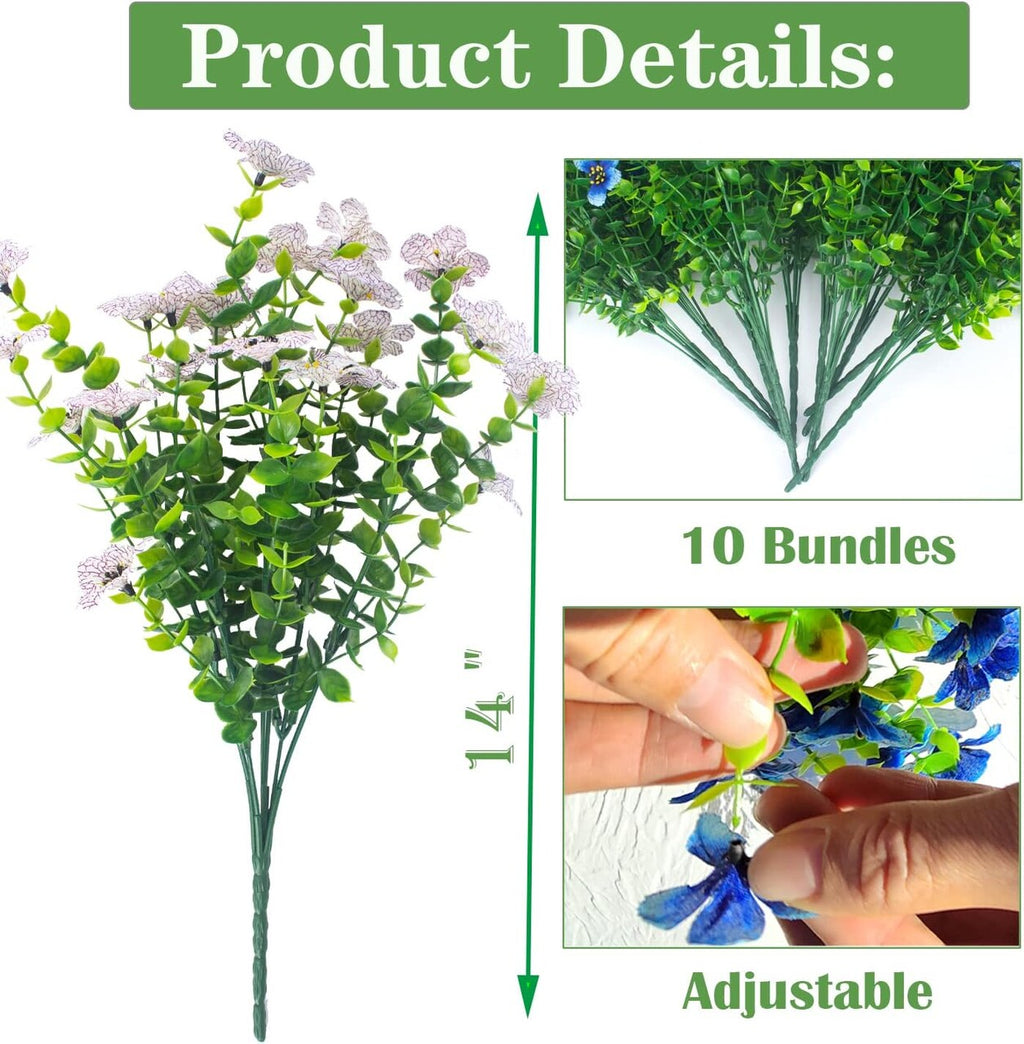 10 Bundles UV-Resistant Artificial Outdoor Flowers – Fade-Proof Faux Plants for Garden, Porch & Patio Décor