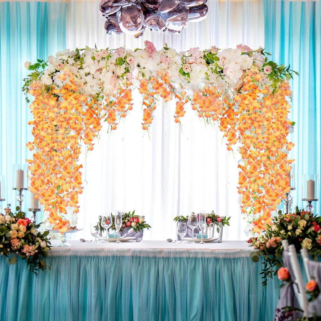 12 Pieces Artificial Wisteria Vines – 3.6ft Silk Hanging Flowers for Wedding, Home & Event Décor (Orange)