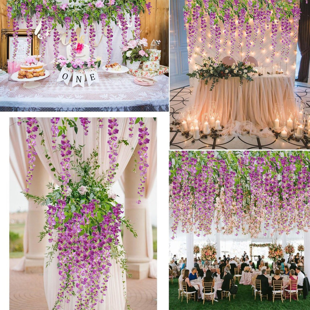 12 Pack Artificial Wisteria Vine Garland – 3.6ft Silk Hanging Flowers for Wedding, Home & Event Décor