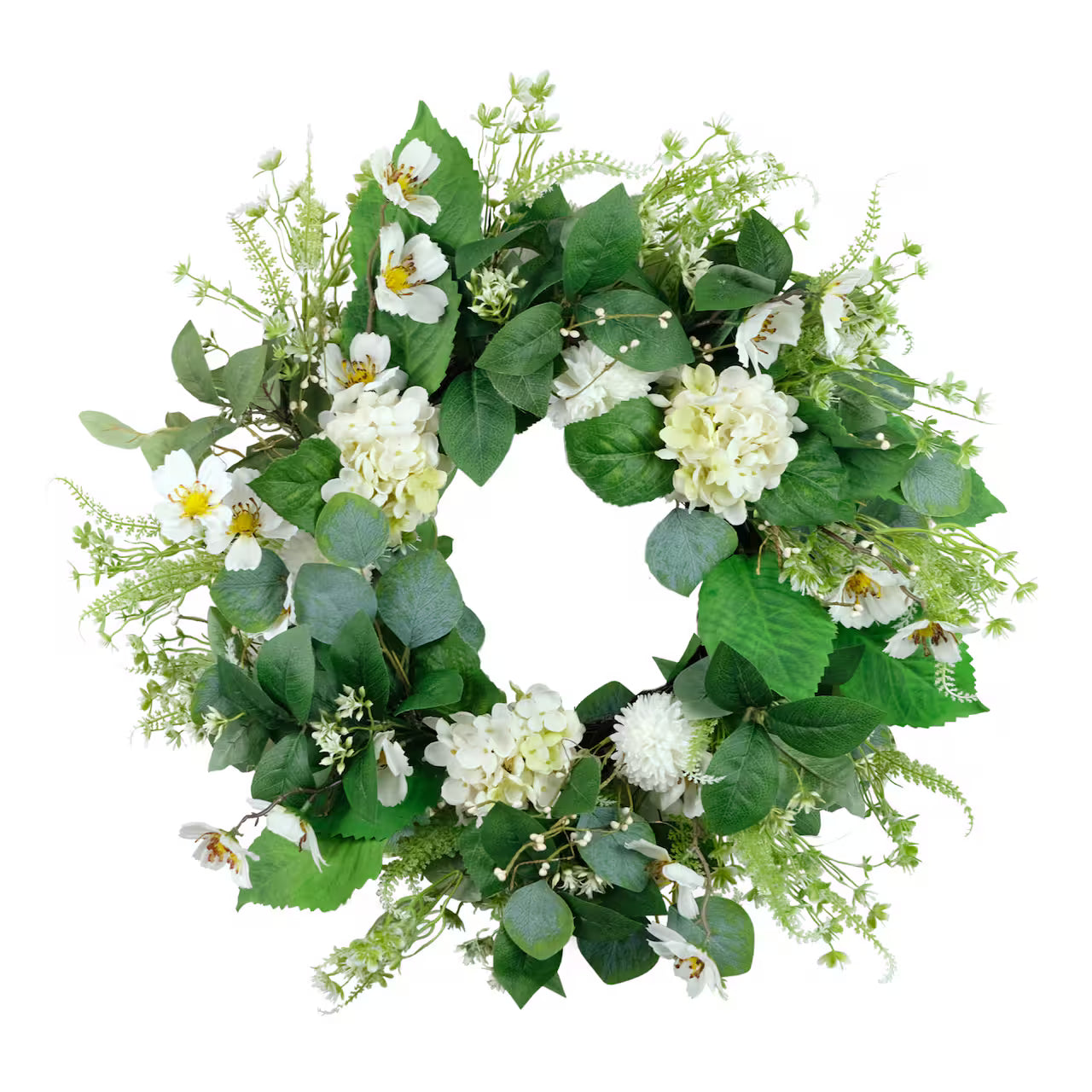 24" White Hydrangea & Dogwood Spring Wreath – Elegant Artificial Floral Door Wreath for Front Porch, Wall & Mantel Décor